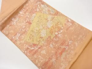 色紙・草花にヱ霞模様織出し名古屋帯